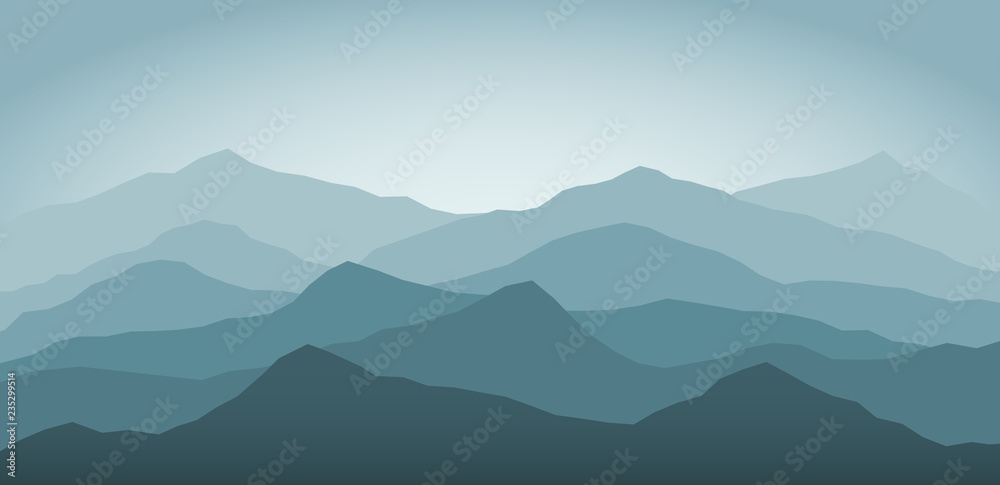 Blue snow mountains at dawn landscape background