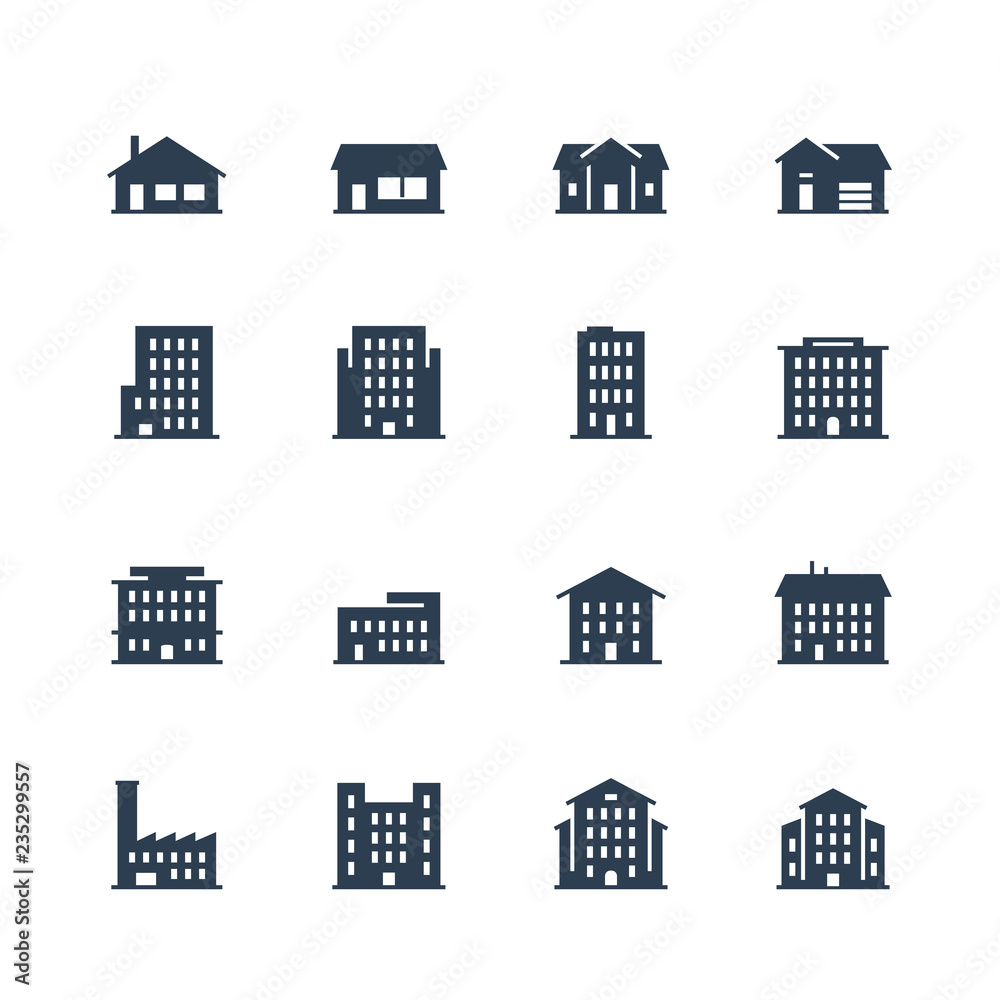 Apartment buildings and houses icon set Apartment buildings and houses icon set