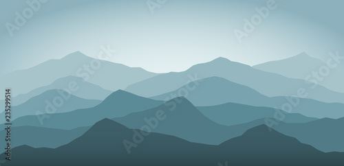 Blue snow mountains at dawn landscape background