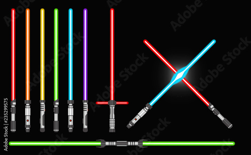 Light swords collection, futuristic weapons vector illustration