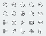 Illness symptoms vector icon set in thin line style