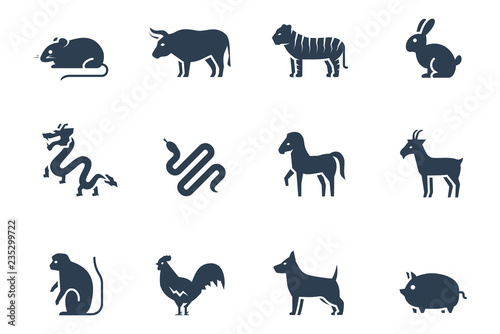 Chinese zodiac vector icon set