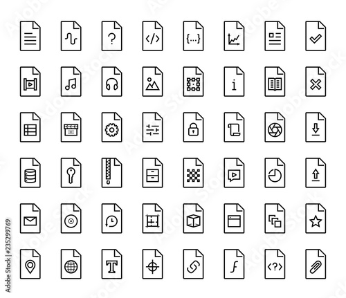 File types vector icon set in thin line style