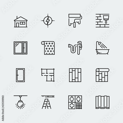 Vector icon set of home decorating,overhaul and repair in thin line style