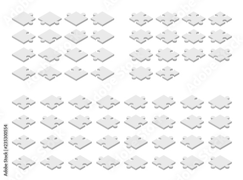 White puzzle pieces in isometric style