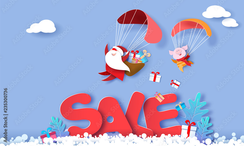 2019 New Year Sale design card with Santa Claus