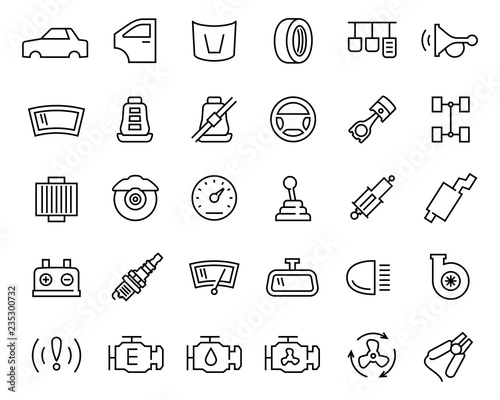 Car parts vector icon set in thin line style