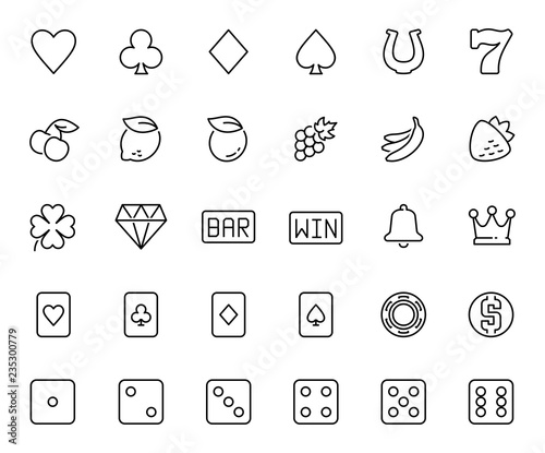 Vector slot machine symbols and casino related icon set