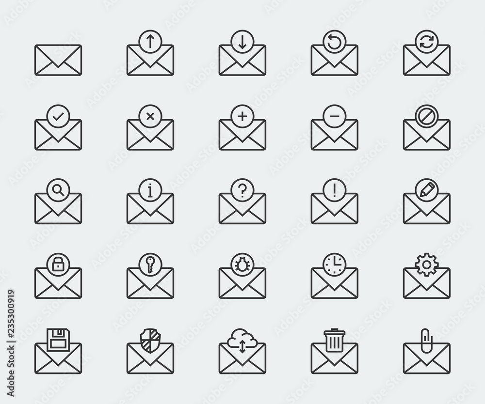 Email vector icon set in thin line style Email vector icon set in thin line style