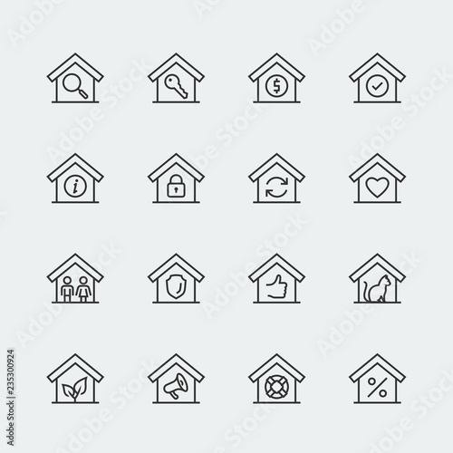 House conceptual vector icon set in thin line style