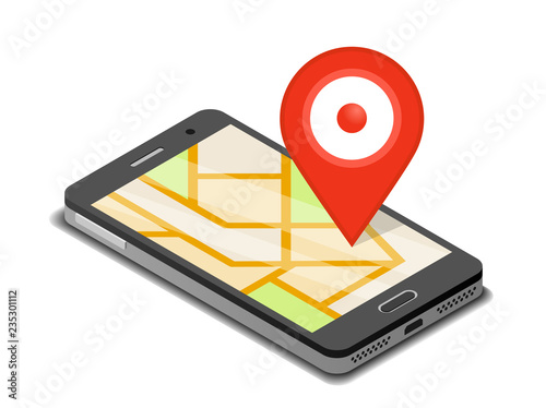 Wallpaper Mural Smartphone, mobile navigation app and map pin. Isometric illustration Torontodigital.ca