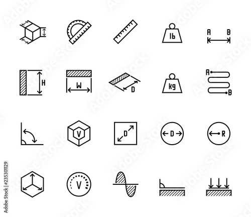 Measuring related vector icon set in thin line style photo