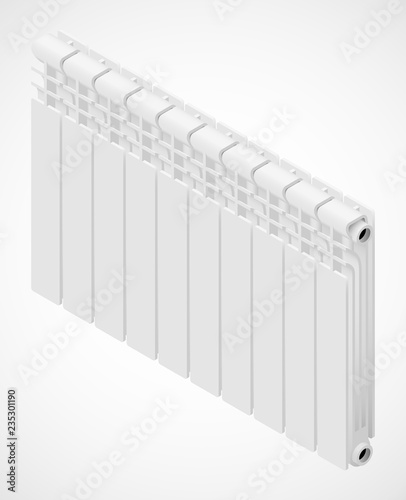 White hot-water heating radiator. Vector isometric illustration