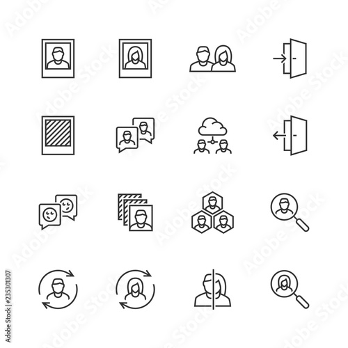 Social profile related vector icon set in thin line style