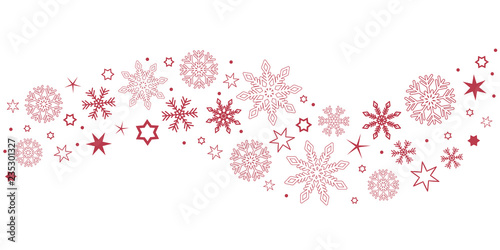 decorative red christmas border wave with snowflakes and stars vector illustration EPS10