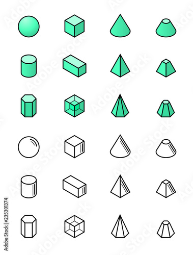 Geometric shapes in isometry vector icon set