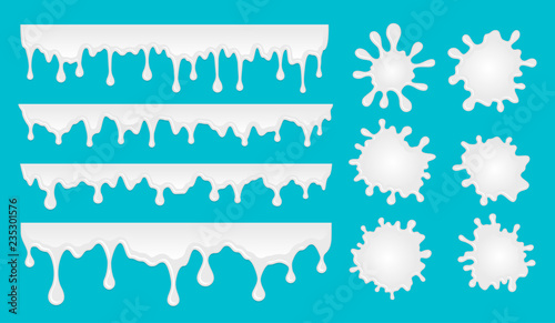 Vector set of milk drops and splash stains