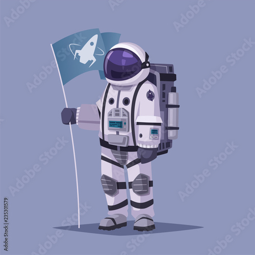 Cosmonaut character in outer space. Cartoon vector illustration