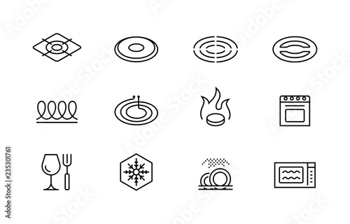 Utensil properties and destination vector icon set