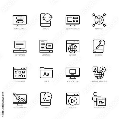 Operating system vector icon set in thin line style