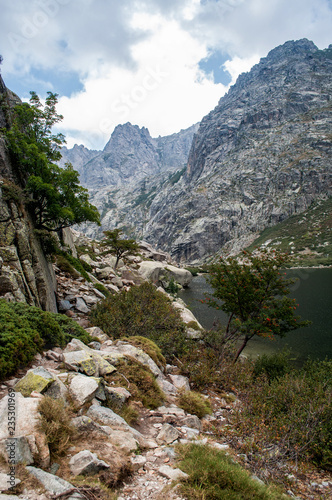 Beautiful landscape and high mountains in the area of Gorges de la Restonica on the island of Corsica