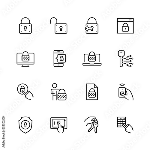 Lock and unlock vector icon set in thin line style