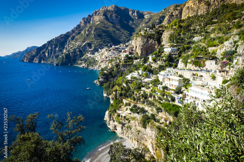 Positano on Amalfi Coast in Campania and tyrrhenian sea, Sorrento.