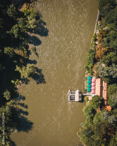 Aerial of the ship mill in Mureck, Austria
