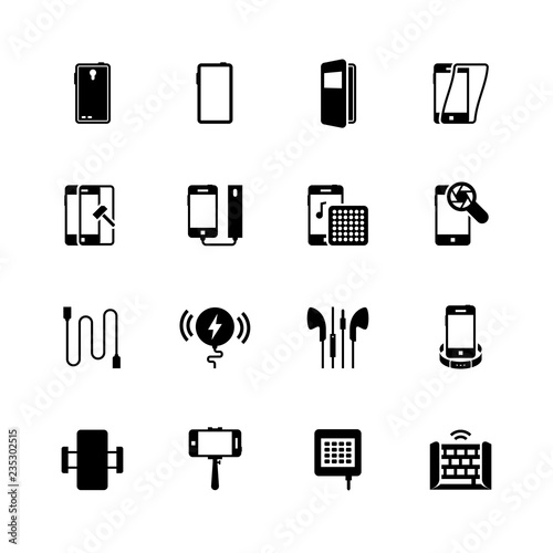 Smartphone accessories vector icon set