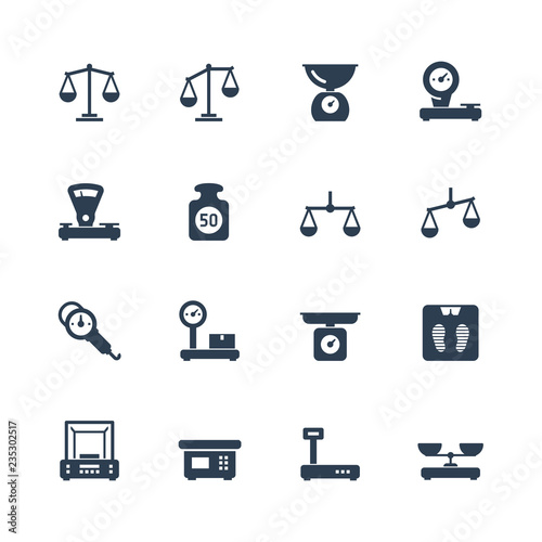 Scales, weighing, balance vector icon set photo