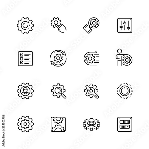 Settings or options related vector icon set in thin line style with editable stroke