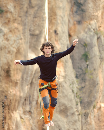 Walk a line in the sky.Turkish Highline Carnival in Antalya.
