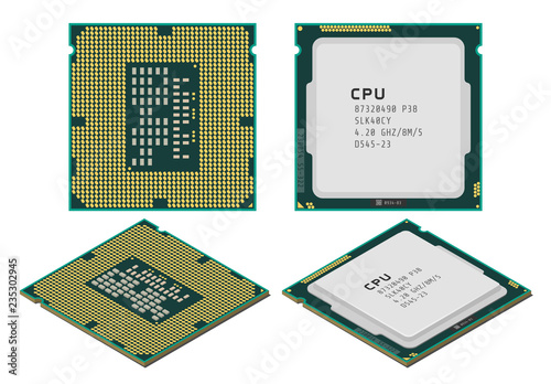 Vector illustration of central processing unit or CPU in flat and isometric styles