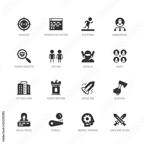 Video game genres vector icons set in glyph style #2