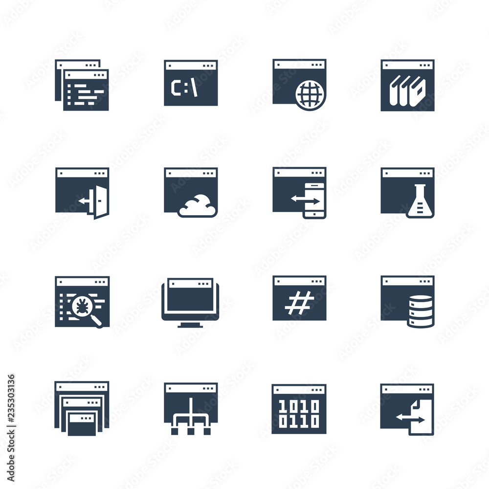 Programming, coding applications vector icon set Programming, coding applications vector icon set