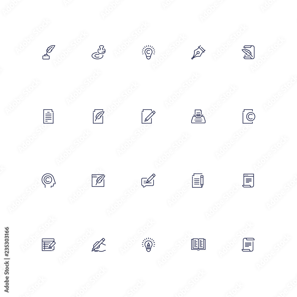 Copywriting vector icon set in outline style Copywriting vector icon set in outline style