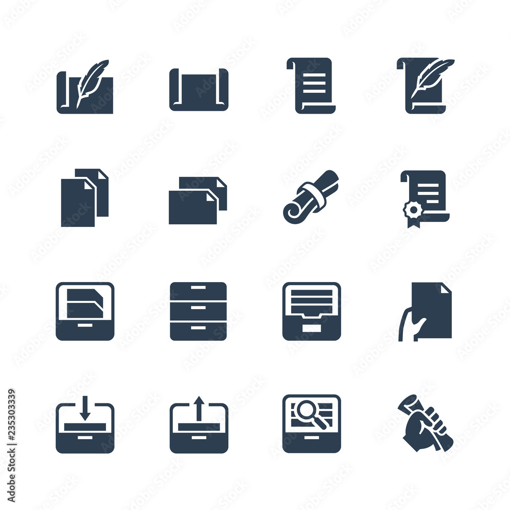 Paper, documents and archive related icon set in glyph style Paper, documents and archive related icon set in glyph style