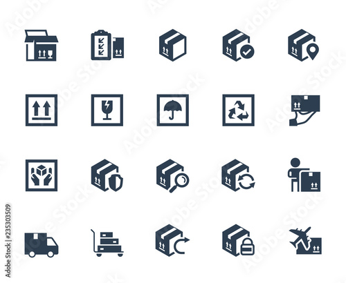 Logistics, shipping and delivery icon set in glyph style