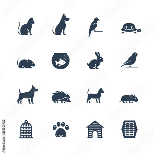 Pets related vector icon set in glyph style