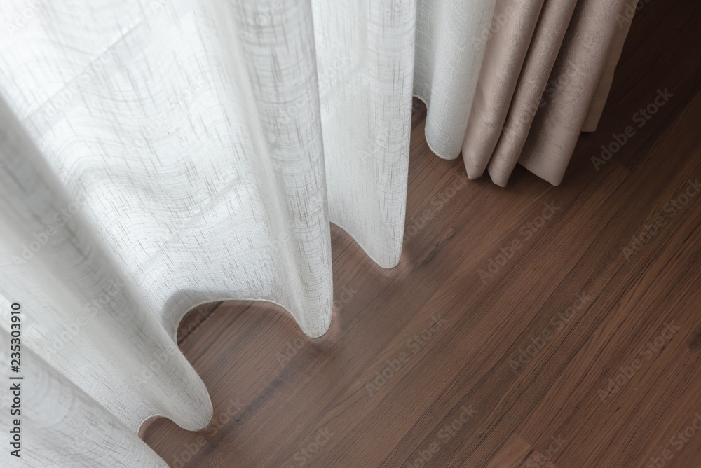 Fototapeta premium closed up of beautiful grey curtain