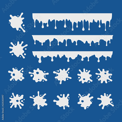 Vector set of milk drops and splash stains