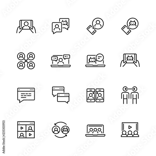 Communication smart technologies vector icon set in thin line style