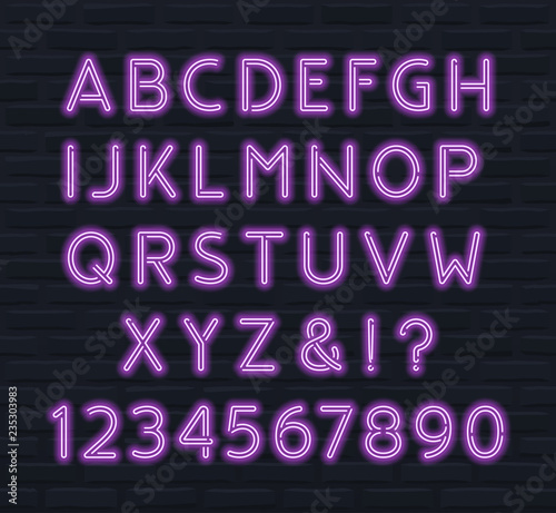 Neon font, capital letters and numbers