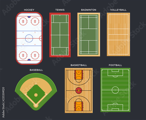 Sport fields and courts, top view