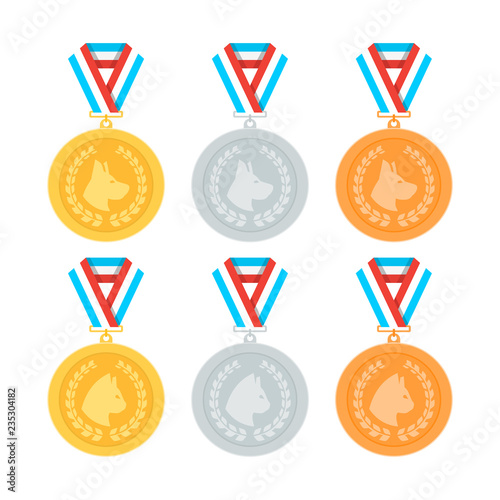 Cat and dog medals vector set in flat style