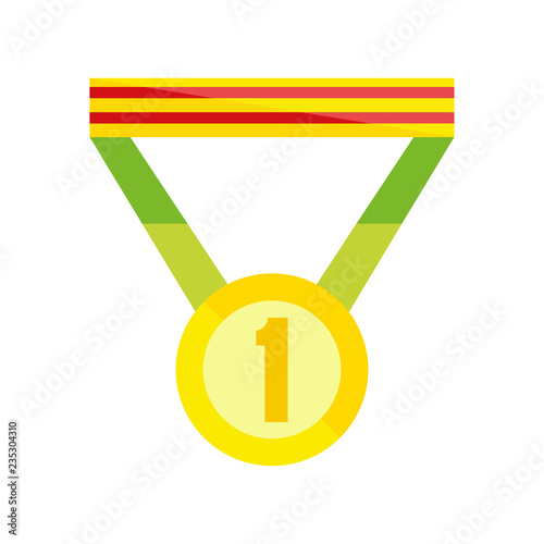 Gold medal isolated on a white background. Gold medal for first place. Gold medal flat icon. Vector illustration .eps 10. photo
