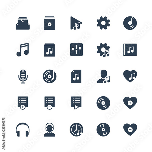 Music player ui related icon set in glyph style