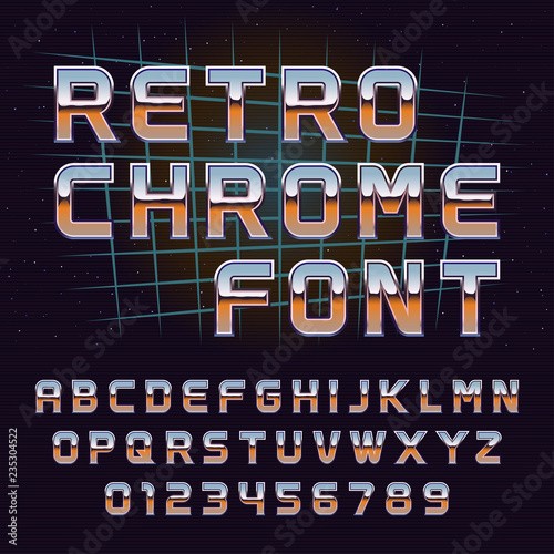 Vector retro 80's chrome font