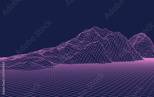 Abstract vector mesh landscape. Cyberspace grid