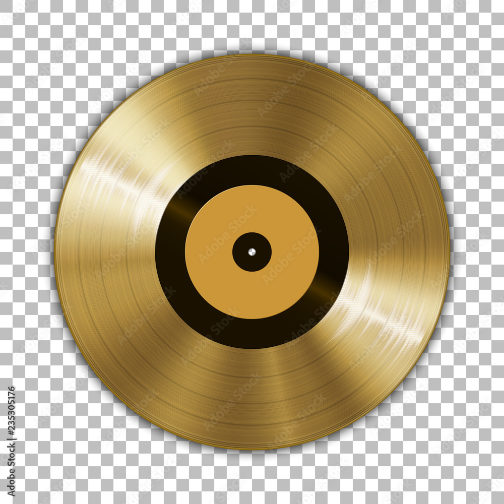 Gramophone golden vinyl LP record template isolated on checkered